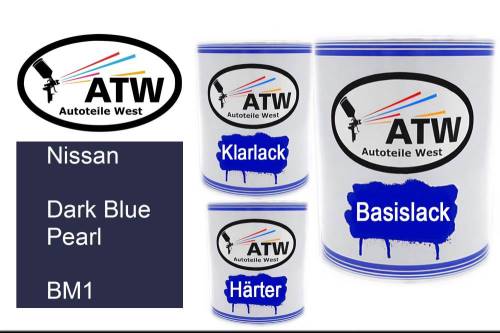 Nissan, Dark Blue Pearl, BM1: 1L Lackdose + 1L Klarlack + 500ml Härter - Set, von ATW Autoteile West.